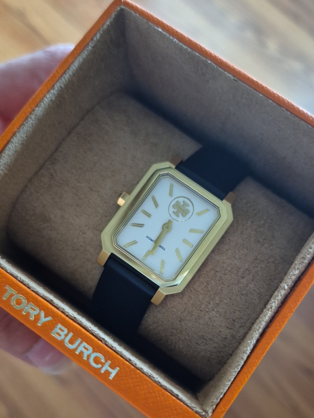 Tory Burch Women's Black Leather Strap Gold-Tone Watch